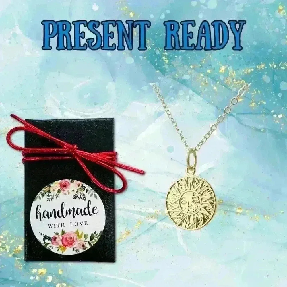 Aztec gold sun coin necklace gold plated 18K pendant 14K necklace chain dainty - Picture 5 of 10